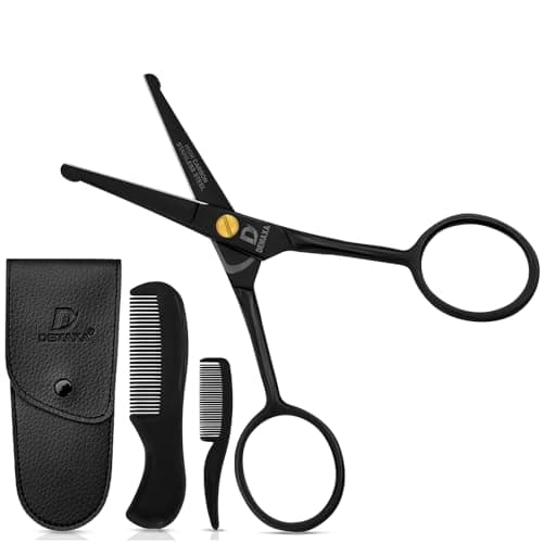 DEMAXA Professional Mustache Scissors with 1 Mustache Comb, 1 Beard Comb & Soft Pouch – 4.5" Round Tip Safety Scissors for Nose Hair, Ear Hair, Mustache, Beard Trimming – Best Facial Hair Scissors image