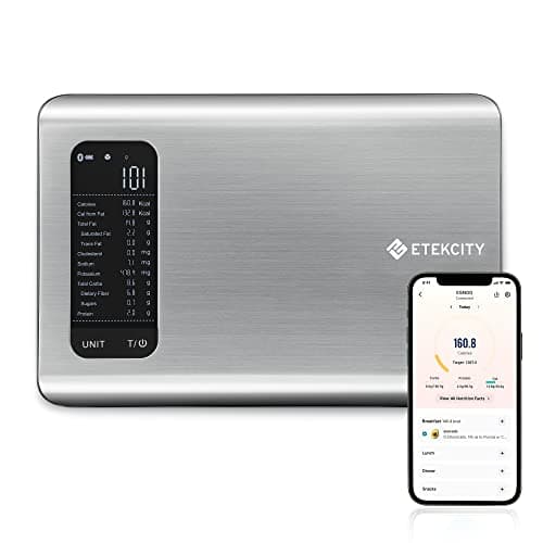 Etekcity Smart Food Kitchen Scale with Nutritional Calculator, Free App with 19 Nutrients Tracking, Calorie, Marco, Digital grams and ounces for weight loss, Premium Stainless Steel, 11lb image