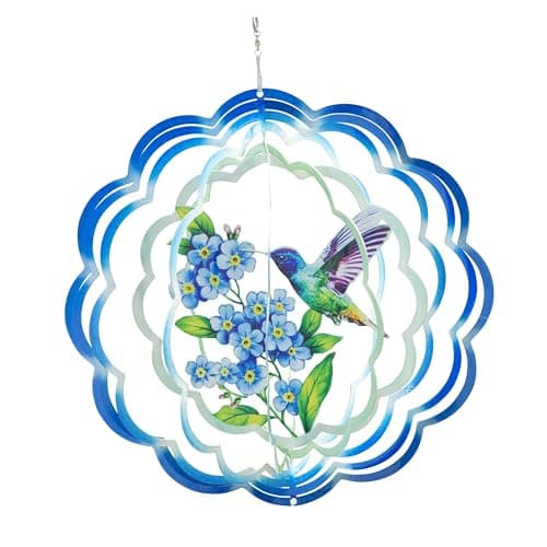 VP Home Floral Hummingbird Wind Spinner - Metal Outdoor Wind Spinners for Yard and Garden Decor - 3D Kinetic Yard Art Hummingbird Sculpture - Vibrant, Weather-Resistant Design - 12 x 15 Inches image