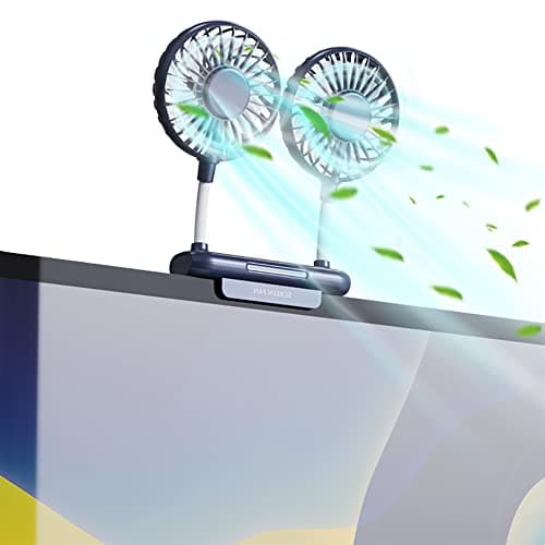 THRRLY Desktop Fan, Monitor Clip on Fan with 2 Fan Heads, 3 Speeds Office Desk fan USB Powered Cooling Fan with Sturdy Adjustable Clamp, Strong Wind Quiet Personal USB Small Fan for Laptops, Desktop. image
