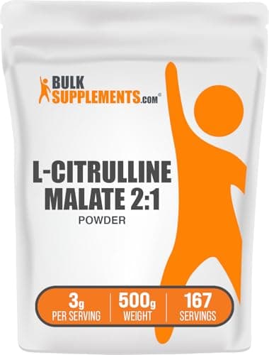 BulkSupplements.com L-Citrulline Malate 2:1 Powder - Nitric Oxide Boost, Citrulline Malate Supplement - Unflavored & Gluten Free - 3g per Servings, 500g (1.1 lbs) (Pack of 1) image