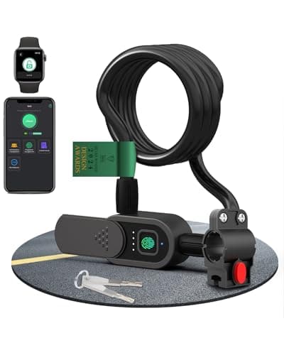 Fingerprint Bike Cable Lock with Key Waterproof eLinkSmart 150cm Long Steel Cable Lock for Bicycle Scooter Motorcycle Door Fence Gate Phone App and iOS Watch Unlock USB C Charging image
