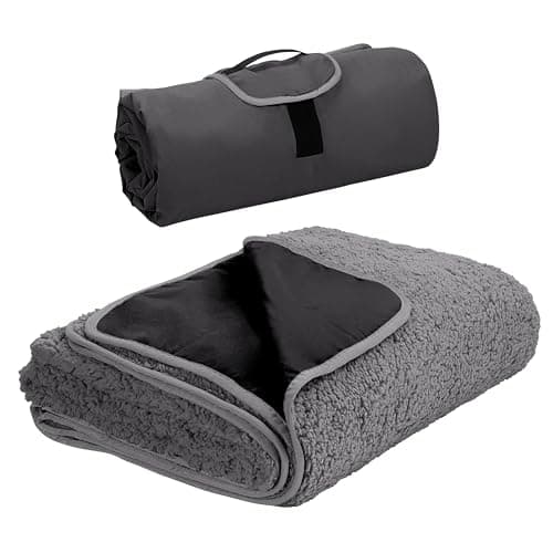 Tirrinia Camping Waterproof Outdoors Blanket,Sherpa Fleece Warm Windproof Stadium Baseball Blanket for Car Football Beach Concerts,Black image