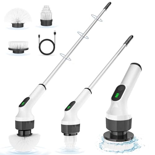 Holercoco Electric Spin Scrubber, Shower Cleaner Brush, Shower Scrubber with Long Handle 53.2inch, 2H Fast Charge, IPX7 Waterproof, Bathroom Cleaning Brush 2 Adjustable Speeds image
