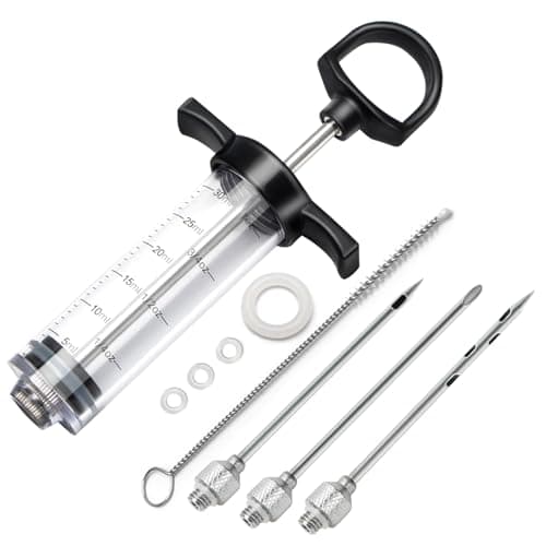 Tri-Sworker Plastic Meat Injector Kit for Smoker with 3 Flavor Food Syringe Needles, Ideal for Injecting Marinade into Turkey, Meat, Brisket; 1-OZ; Including Paper User Manual, Recipe E-Book (PDF) image