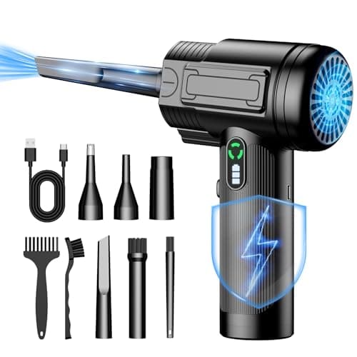 Compressed Air Duster: 100000RPM Electric Air Duster with LED Light Mini Air Blower Rechargeable Cordless Keyboard Cleaning Jet Dry Blower - Car, PC and Home Cleaning Kit Replaces Compressed Air Can image