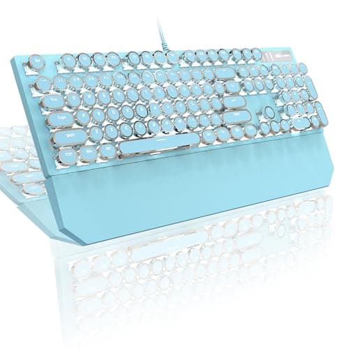 MageGee Typewriter Mechanical Gaming Keyboard, Retro Blue Punk Round Keycap LED Backlit USB Wired Keyboards for Game and Office, for Windows Laptop PC Mac - Blue Switches image