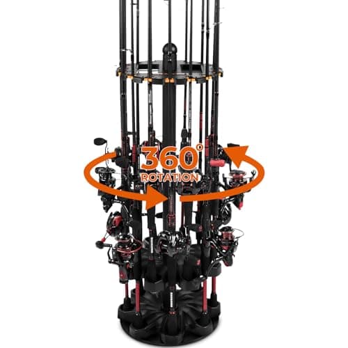 KastKing V16 Fishing Rod Rack With Rotating Base- Fishing Pole Rack Holds Up to 16 Fishing Rods or Combos, Lightweight and Durable ABS Construction, Space-Saving Fishing Rod Holders for Garage image