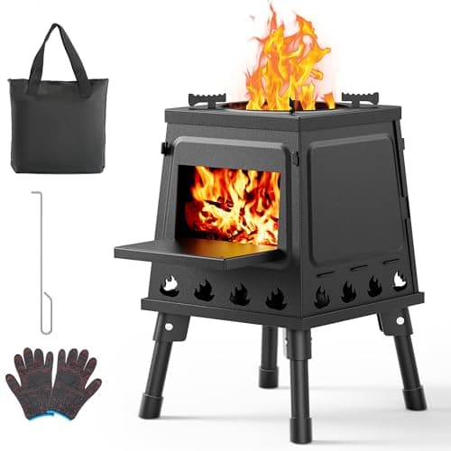 Camping Wood Stove, Small Portable Cast Iron Wood Stove: Compact Outdoor Cooking Solution with Carrying Bag image