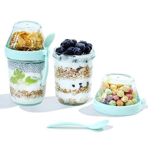 Felli On the Go Yogurt Parfait Snack Cups with Lid, Reusable Acrylic Travel Jars for Chia Pudding, Portion Control Breakfast & Lunch Containers, Small Fridge Food Storage (2, Green) image