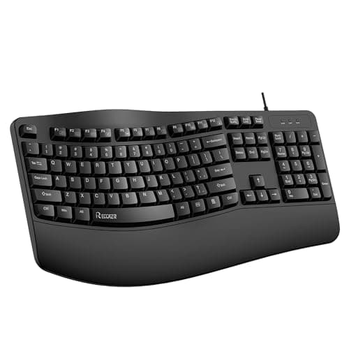 RECCAZR Ergonomic Keyboard, Wired Computer Keyboard with Wrist Rest, Wave Keyboard for Natural Typing, Spill-Resistant Keyboard Compatible with Windows/PC/Laptop(Black) image