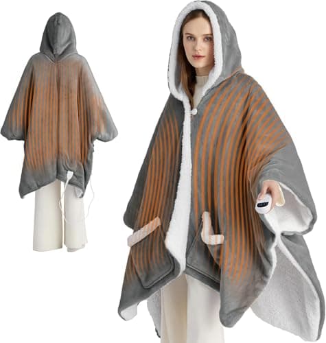 Bedsure Heated Blanket Wearable Shawl - Electric Wrap Poncho Blanket Hoodie for Adult, Winter Gifts for Mom Women Girlfriend Grandma, Warm Sherpa Heating Throw, Auto Shut Off, 50x64 inches, Grey image