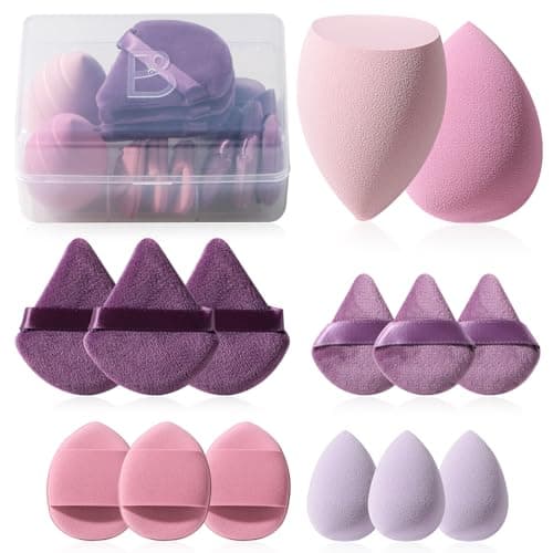 Makeup Sponge Set BS-MALLTriangle Puff 14 Pcs for Liquid, Cream, and Powder, Multi-colored Makeup Sponges and Mini Sponge (A-Purple) image