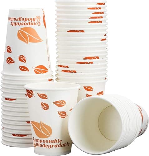 Compostable 12 Oz Paper Coffee Cups, 100 Pack By Avant Grub. Medium Sized, PLA Lined Disposable Hot and Cold Beverage Cup Set for Cafe, Shops, Kiosk, Concession Stand and Office image