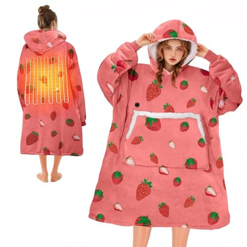 HOMLYNS LuxeHeat Heated Wearable Blanket Hoodie with 15000mAH 12V Output 26W High Power, Cordless Heated Blanket Battery Operated Portable Heated Blanket for Woman Mom Pink image