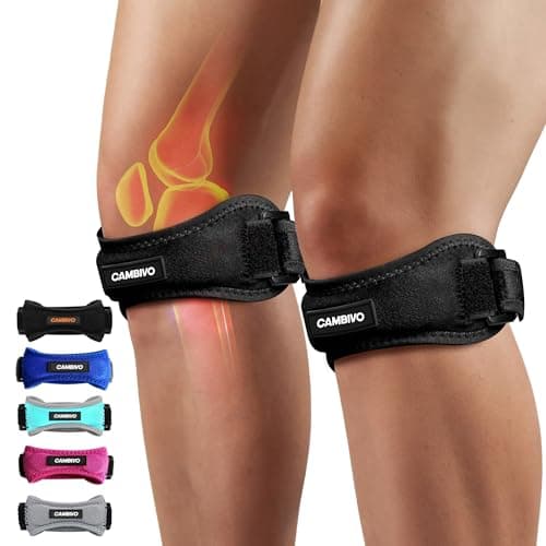 CAMBIVO 2 Pack Knee Braces for Knee Pain, Patella Knee Support Strap, for Tendonitis, Basketball, Running, Hiking, Volleyball, Tennis, Squats (Black) image