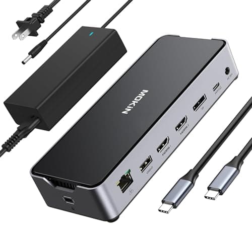 USB C Docking Station 3 Monitors Laptop USB C Dock Dual Monitor with 2 HDMI DisplayPort 4K144Hz,USB A 2.0/3.0,USB C 3.1 10Gbps&30W Output,Ethernet,MicroSD&SD,Audio&Mic,150W DC Power for Dell/Lenovo/HP image