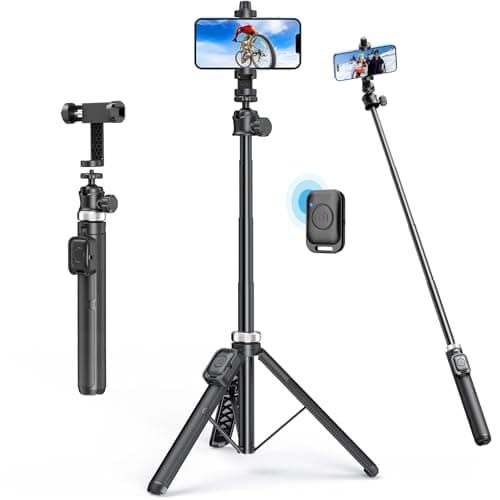 62" Phone Tripod - MIIASI Extendable Tripod for iPhone and Selfie Stick Tripod with Remote, 360° Ball Head Upgraded Cell Phone Tripod for Video Recording, iPhone 14/13/12 Pro Max/Android image