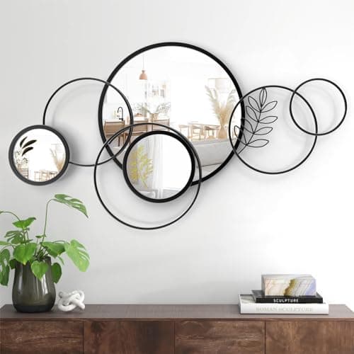 Uaeoo Wall Mirror Decorative, Print Mirror Wall Decor Large Round Decorative Mirror, Metal Wall Art Mirror for Entryway, Living Room, Bedroom, Dining Room Kitchen Decor 45''x25.5'' image