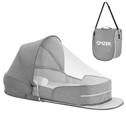 omzer Baby Travel Bassinet Portable Bassinets - Foldable Baby Co-Sleeping Bed Lightweight Travel Pod Infant Travel Bed with 2-1 Mosquito & Canopy Grey image
