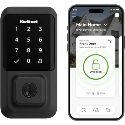 Kwikset Halo Wi-Fi Smart Lock, Keyless Entry Front Door Touchscreen Deadbolt, Matte Black Finish, Grade AAA Certified, UL Listed, Easy Install No Hub, App Control, Digital Remote Lock image
