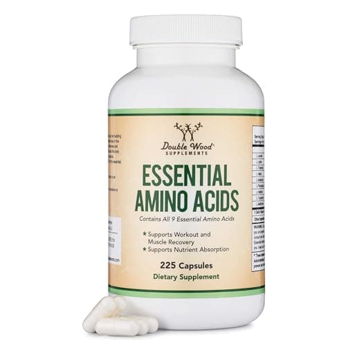 Essential Amino Acids - 1 Gram Per Serving Powder Blend of All 9 Essential Aminos (EAA) and All Branched-Chain Aminos (BCAAs) (Leucine, Isoleucine, Valine) 225 Capsules, Gluten Free by Double Wood image