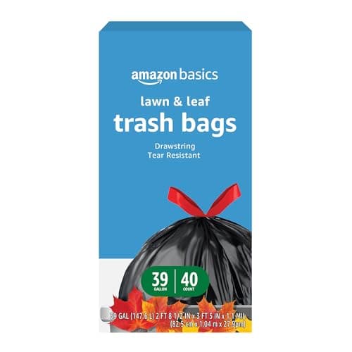 Amazon Basics Lawn & Leaf Drawstring Trash Bags, 39 Gallon, 40 Count image
