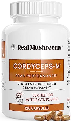 Real Mushrooms Cordyceps Capsules - Performance Mushroom Extract Supplement with Organic Militaris for Energy Immune Support Vegan Supplement, Non-GMO, 120 Caps image
