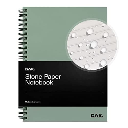 GAK. Stone Paper Waterproof Spiral Notebook, 7.20”x10.11”, 50 sheets, Durable Notebook, Eco-Friendly Mineral Stone Paper Notebook, Waterproof Notepad, Ruled, Green image