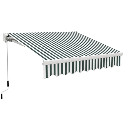 Outsunny 8' x 7' Patio Retractable Awning, Manual Exterior Sun Shade Deck Window Cover, Green and White image