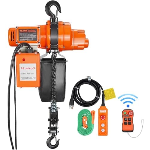 VEVOR Electric Chain Hoist, 2200 lbs Load, 20 ft Lifting Height, 120V, Single Phase Overhead Crane with Chain, 328 ft Wireless & 15 ft Wired Remote Control for Garage, Shop, and Home image