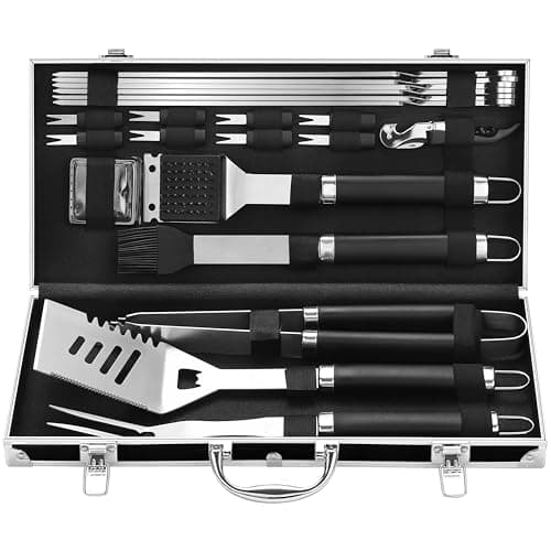 Grilljoy BBQ Accessories Grill Tools Set - 22PCS Stainless Steel Barbecue Grill Accessories for Outdoor Grill with Black Aluminum Case - Grilling Gifts for Men Dad -Grill Tools Kit image