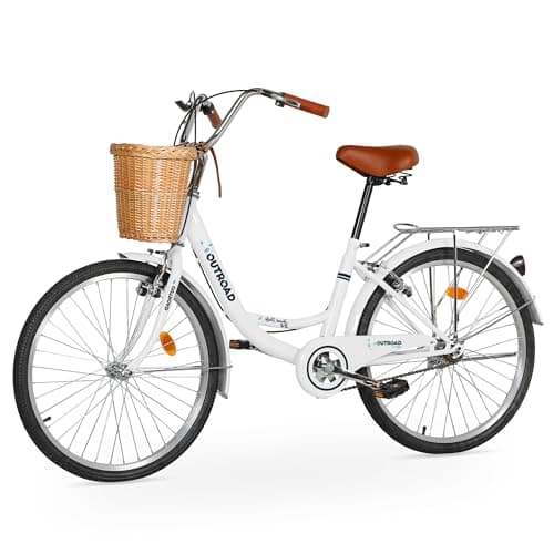 Outroad Beach Cruiser Bike, 24 inch Commuter Bicycle for Adult Men and Women, High-Carbon Steel Comfortable City Bikes with Rear Rack image