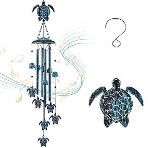 LESES Wind Chimes Sea Turtle Wind Chime for Outside with 4 Aluminum Tubes, Windchimes Outdoors Clearance Home Garden Patio Decor Memorial Wind Chimes for Mom Grandma Unique Birthday Festival Gifts image