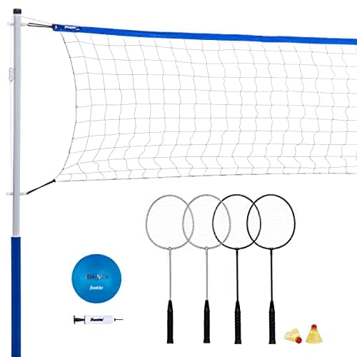 Franklin Sports Volleyball + Badminton Sets - Beach + Backyard Combo Complete Outdoor Lawn Game Set - Volleyball, Pump, Badminton Rackets, Birdies, Net + Poles Included image