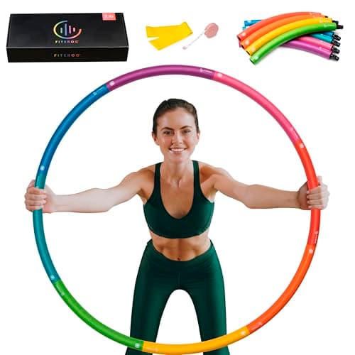 Weighted Fitness Hoop for Adult Beginners - 2 lb Exercise Holahoop - 8 Colorful Detachable Sections - Adjustable Sizes with Accessories image