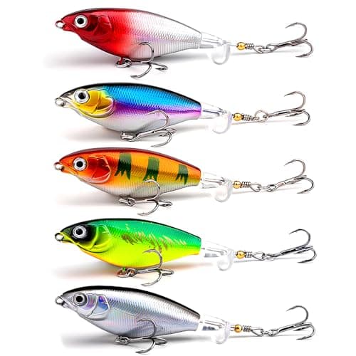 MTKZKAF Top Water Fishing Lures Whopper Popper Fishing Lure for Bass topwater 3D Eyes Bait with Propeller Tail for Catfish,Pike Perch Floating Pencil Bass Freshwater or Saltwater image