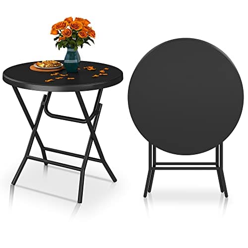 YITAHOME 32 Inch Round Folding Table for Outdoor/Indoor, Lightweight Foldable Table w/Thick Table Top and Sturdy Metal Frame, Ideal for Patio Backyard Dining Room Events, Black image