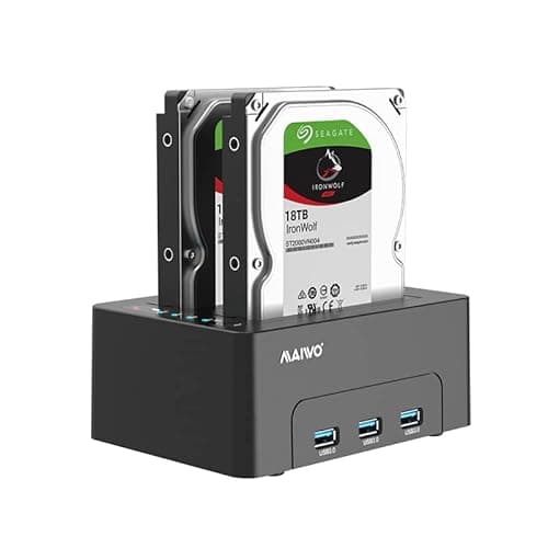 MAIWO Dual Bay Hard Drive Docking Station with Offline Clone for 2.5 3.5 Inch SATA HDD SSD, 3X USB 3.0 Hub Extension, 44TB Capacity, External Hard Drive Duplicator Cloner image