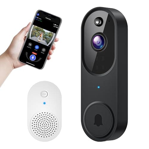 Hubposh Wi-Fi Smart Video doorbell Camera Wireless with Motion Detection, Night Vision, Cloud Storage, Two Way Audio, Chime Ringer Included (Black) image