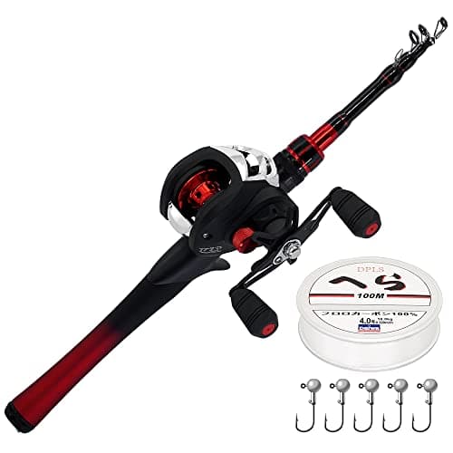 Kilitn Fishing Rod and Reel Combo, Baitcasting Combo Baitcast Reel 5 Foot Durable Fiberglass Telescopic Rod with Fishing Line Full Kits Comfortable Handle (Right) image