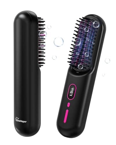 Cordless Hair Straightener Brush with 200 Million Anion, Portable Comb for Travel with LCD Display, 2 Clips - Black image
