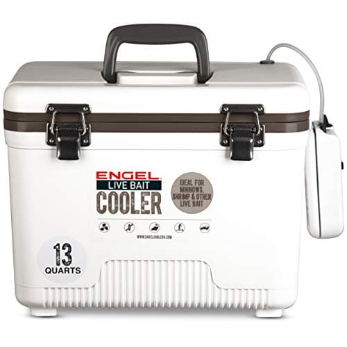 Engel 13qt Live Bait Cooler Box with 2nd Gen 2-Speed Aerator Pump - Portable Fishing Station & Minnow Bucket for Shrimp & Other Live Fish with Aerator - ENGLBC13-N in White image