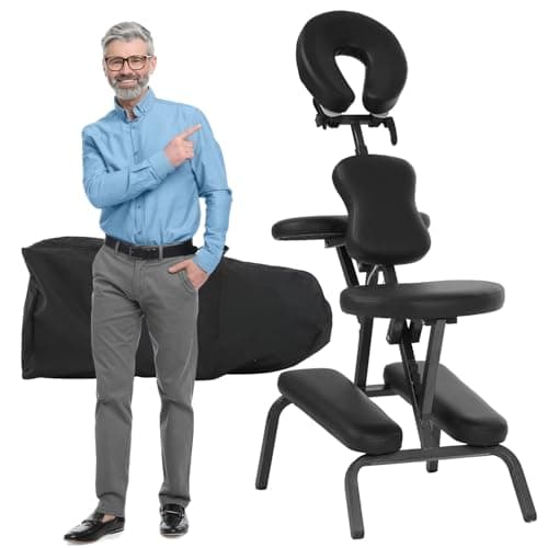 MGHH Portable Massage Chair,Foam Therapy Chair Height Adjustable Tattoo Chair,Folding Travel Spa Chairs Face Cradle Salon Massage Chair with Carrying Bag,Black image
