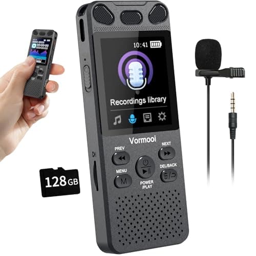 160GB Digital Voice Recorder with Playback - 110 Hours Ultra-Long Continuous Recording, Vormooi 1536Kbps Voice Activated Audio Recorder with External Microphone for Lecture Interview Meeting image