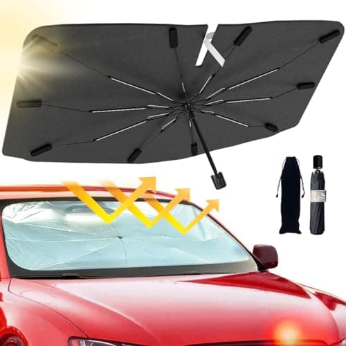 2025 Windshield Sun Shade Umbrella, Foldable Car Umbrella Sunshade with UV Block Car Front Window (Heat Insulation Protection) for Auto Windshield Covers Trucks Cars (Large) image