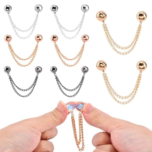 QKDS 8 Pack Magnetic Clothing Clips, Multi-Function Magnetic Button Clips with Chain, Magnec Pinless Brooch for Fixing Hem of Hijab Clothes Long Pants Legs Sleeves of Shirts(4 Colors) image