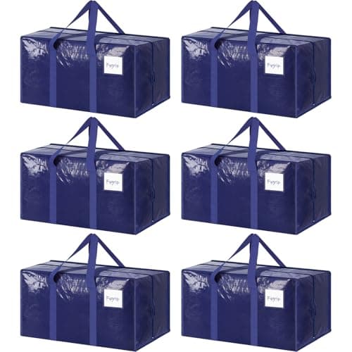 6 Pack Extra Heavy Duty Large Moving Bags with Strong Zipper & Comfortable Handles, Sturdy & Durable Clothes Storage Bags Totes Bins, Blue Packing Moving Boxes for College Supplies, Dark Blue image