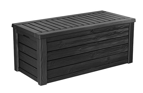 Keter Outdoor Storage Deck Box, 150 Gallon Resin Patio Bin & Bench, Solid, Dark Grey image