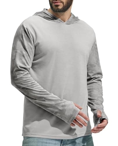 MIER Hooded Sun Shirts for Men SPF UV Proof Performance Fishing Hiking Running Hoodie Shirt Long Sleeve with Thumbholes, Camo Grey, L image